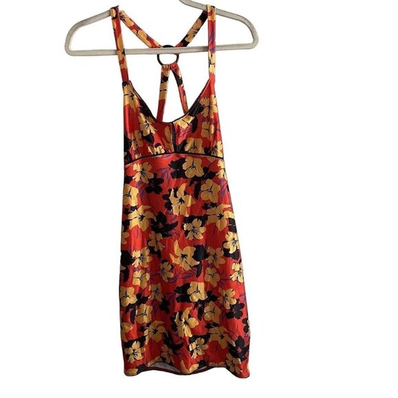 Urban Outfitters Women M Hibiscus Floral Print Strappy Back Tail Whip Mini Dress - Picture 2 of 10